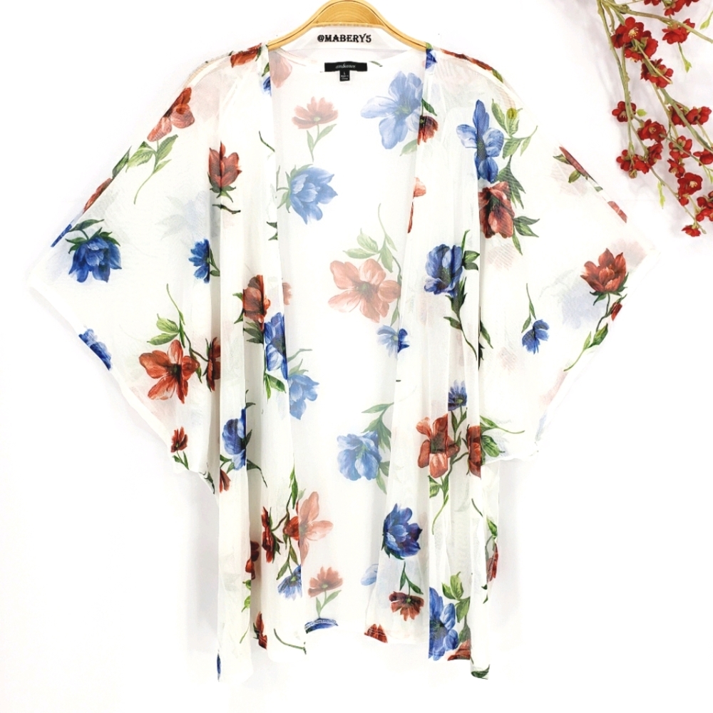 NEW Sheer Floral White Kimono Cover Up Top